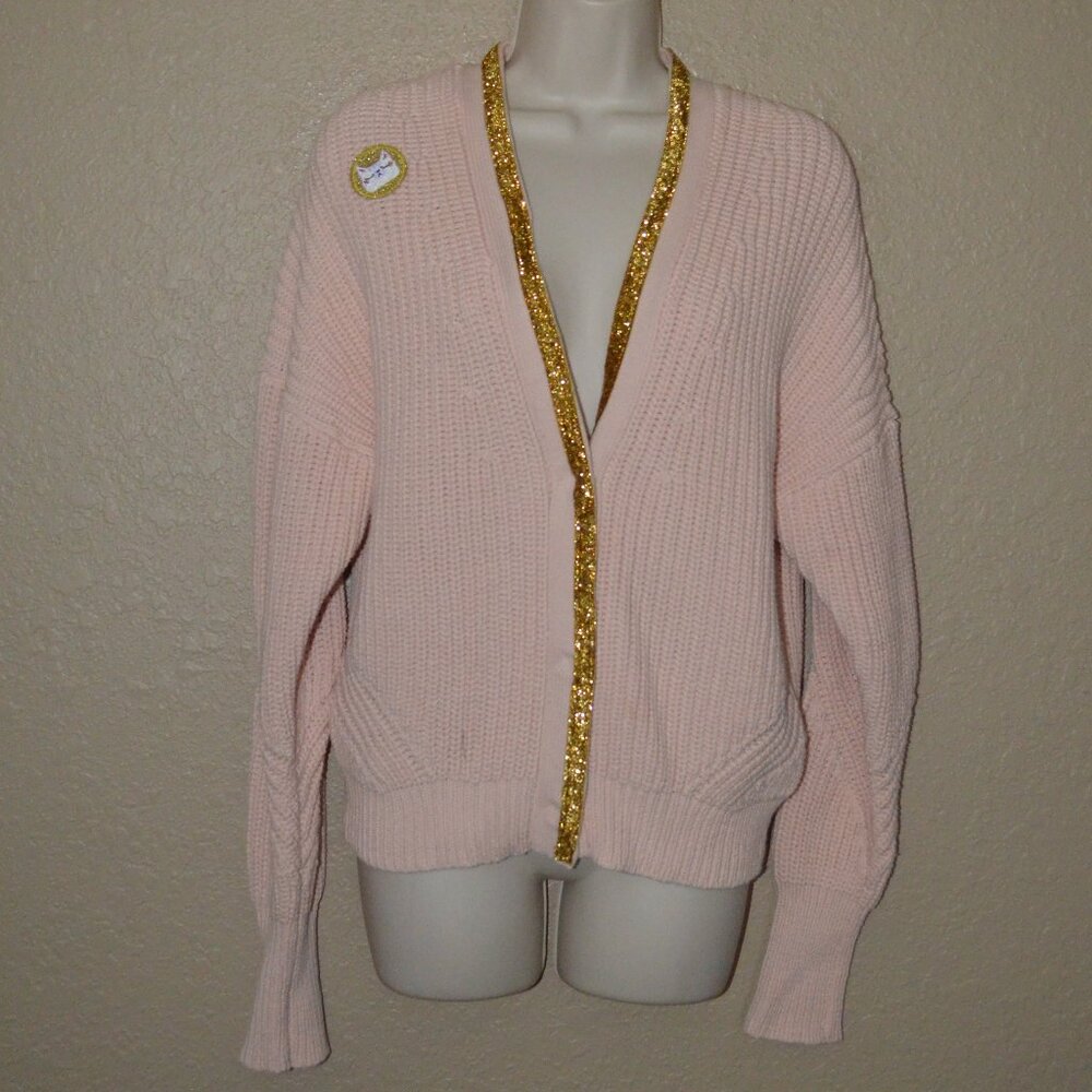 Sz S Point Sure Carla Valencia Pink Cable Knit Evil Eye Sequin Detail Cardigan